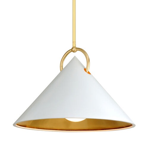 Charm 30" White and Gold Leaf Cone Pendant Light