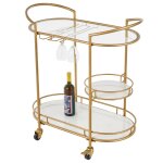Gold Metal Rolling Glass and Marble Bar Cart
