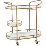 Gold Metal Rolling Glass and Marble Bar Cart - Image 5