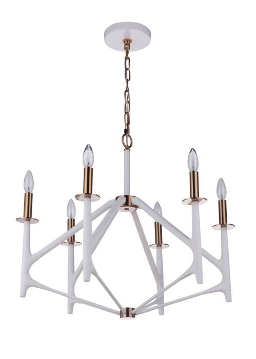 The Reserve Matte White and Brass 6-Light Chandelier