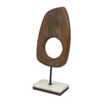 Brown Mango Wood Abstract Cut-Out Sculpture with Marble Base - Image 2