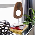 Brown Mango Wood Abstract Cut-Out Sculpture with Marble Base - Image 3