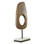 Brown Mango Wood Abstract Cut-Out Sculpture with Marble Base
