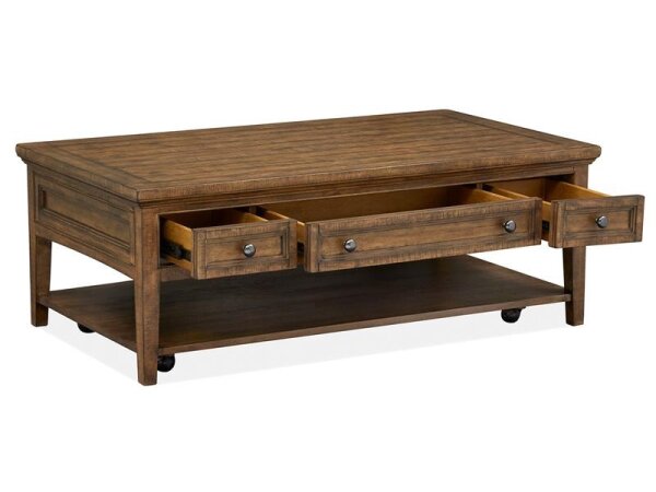 Bay Rustic Rectangular Cocktail Table with Casters - Image 4