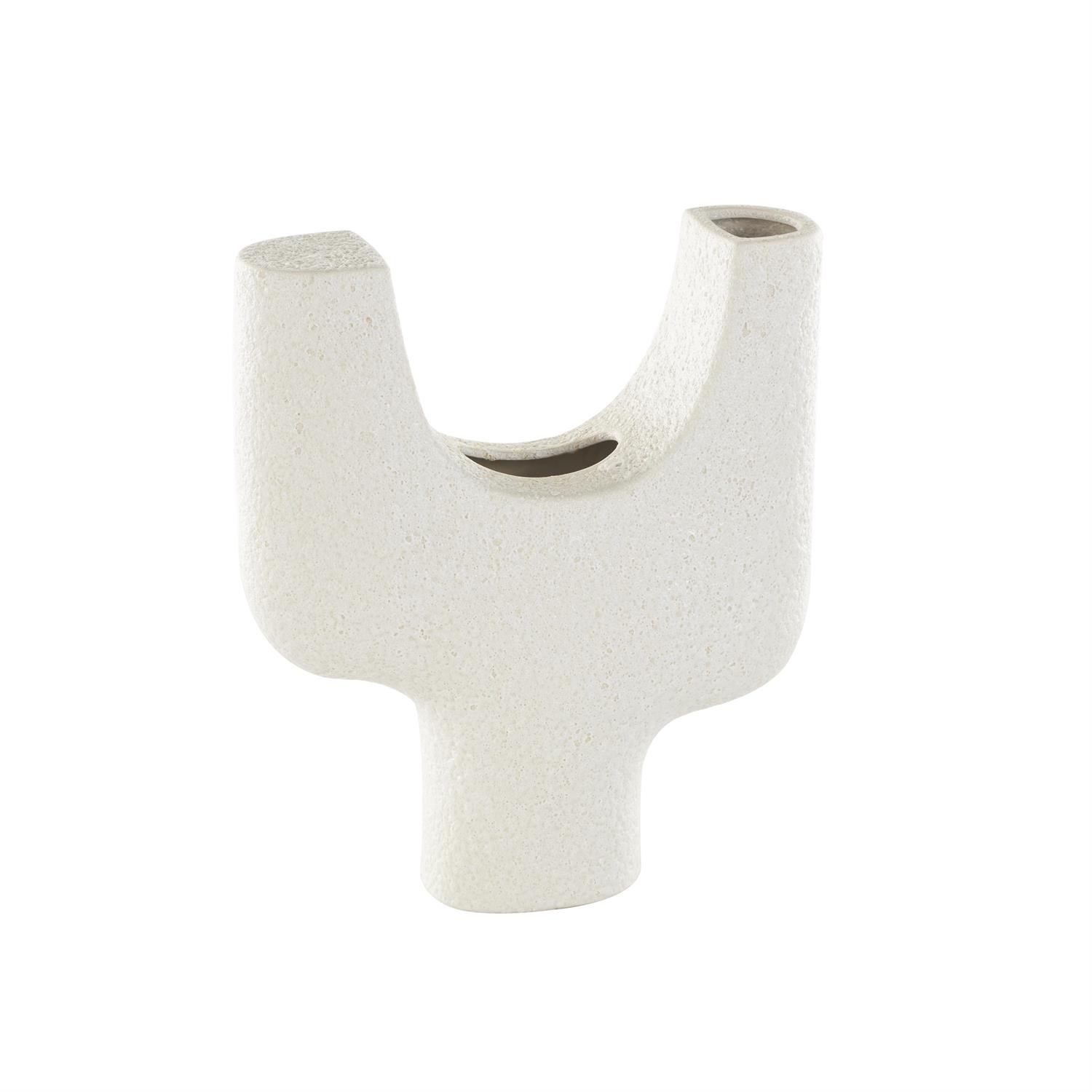 12755 White Ceramic Abstract Dual Opening Curved Vase - Image 1