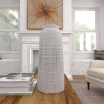 White Coastal Ceramic Crosshatch Vase - Image 2