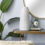White Coastal Ceramic Crosshatch Vase - Image 3