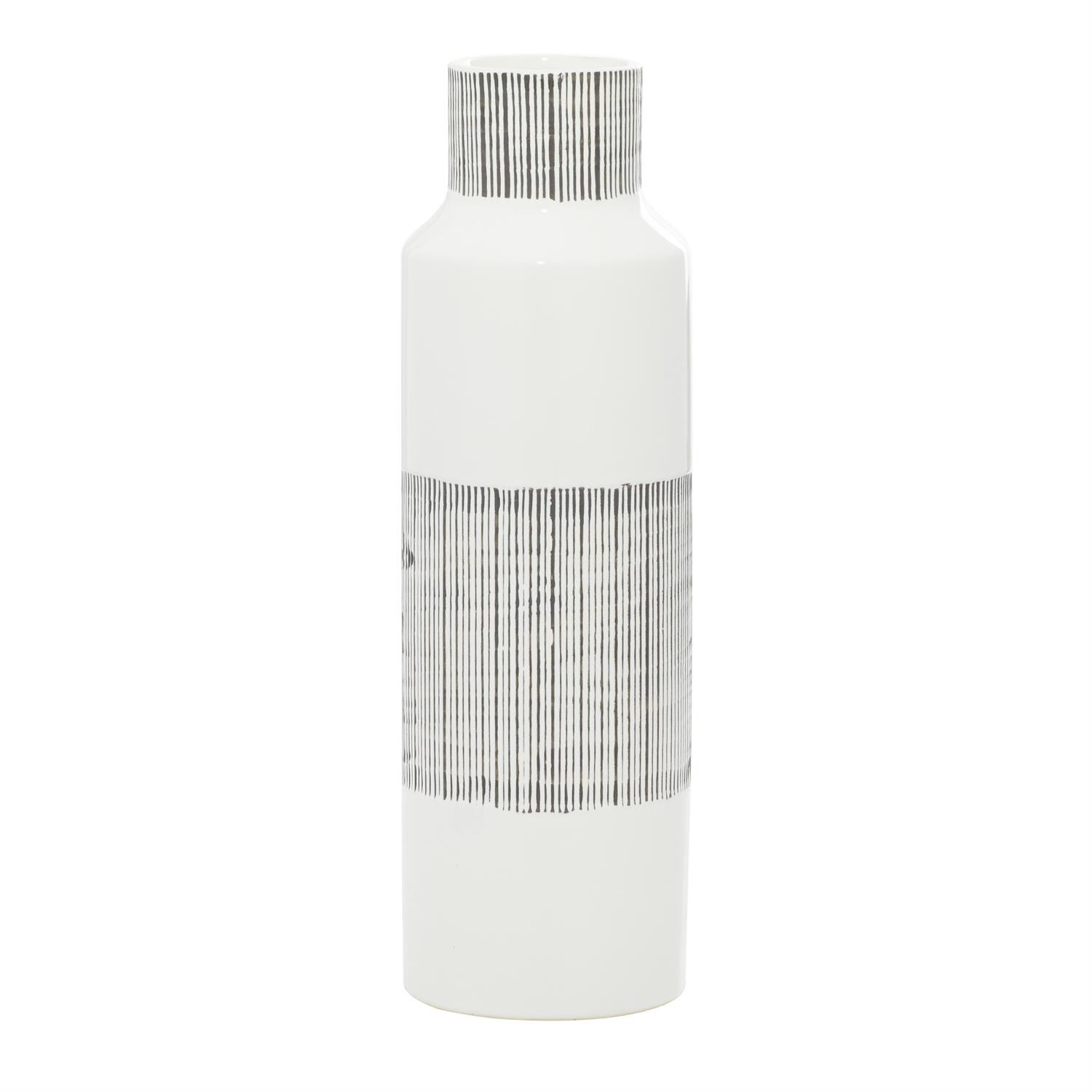 White Ceramic Cosmo Decorative 18" Vase with Striped Accents