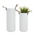 Large White Ceramic Vase with Leather Handles - Image 3