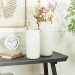 Large White Ceramic Vase with Leather Handles - Image 4