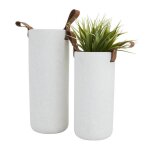 Large White Ceramic Vase with Leather Handles - Image 5
