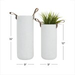 Large White Ceramic Vase with Leather Handles - Image 2