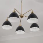 Curved Black Metal 5-Light Chandelier with Aged Brass Detail - Image 3