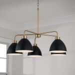 Curved Black Metal 5-Light Chandelier with Aged Brass Detail - Image 2