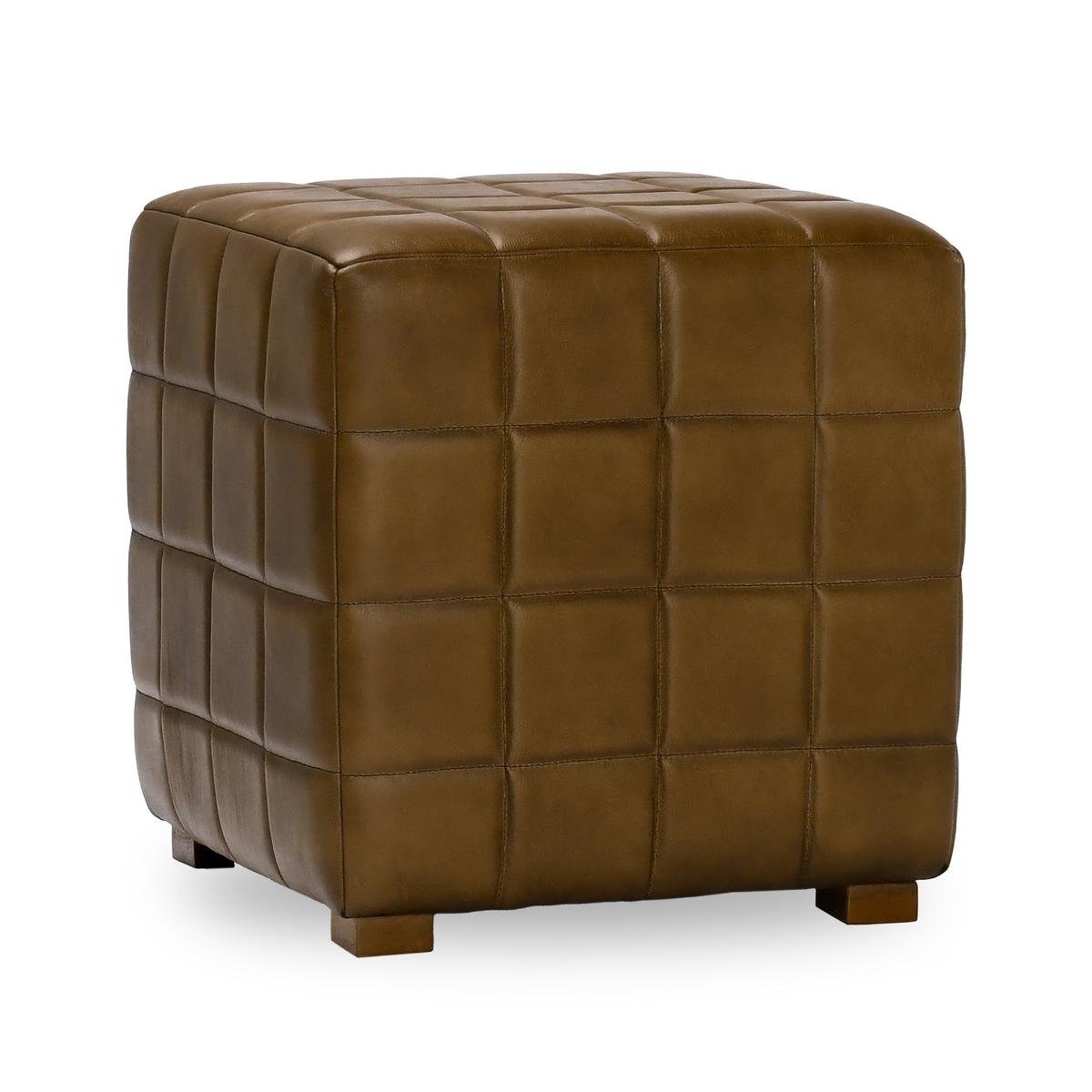 53001964 Antique Brown Leather Biscuit Tufted Square Ottoman - Image 1