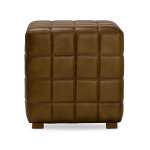 Antique Brown Leather Biscuit Tufted Square Ottoman - Image 2