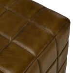 Antique Brown Leather Biscuit Tufted Square Ottoman - Image 3