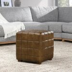Antique Brown Leather Biscuit Tufted Square Ottoman - Image 4