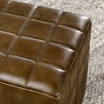 Antique Brown Leather Biscuit Tufted Square Ottoman - Image 5