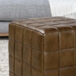 Antique Brown Leather Biscuit Tufted Square Ottoman - Image 6