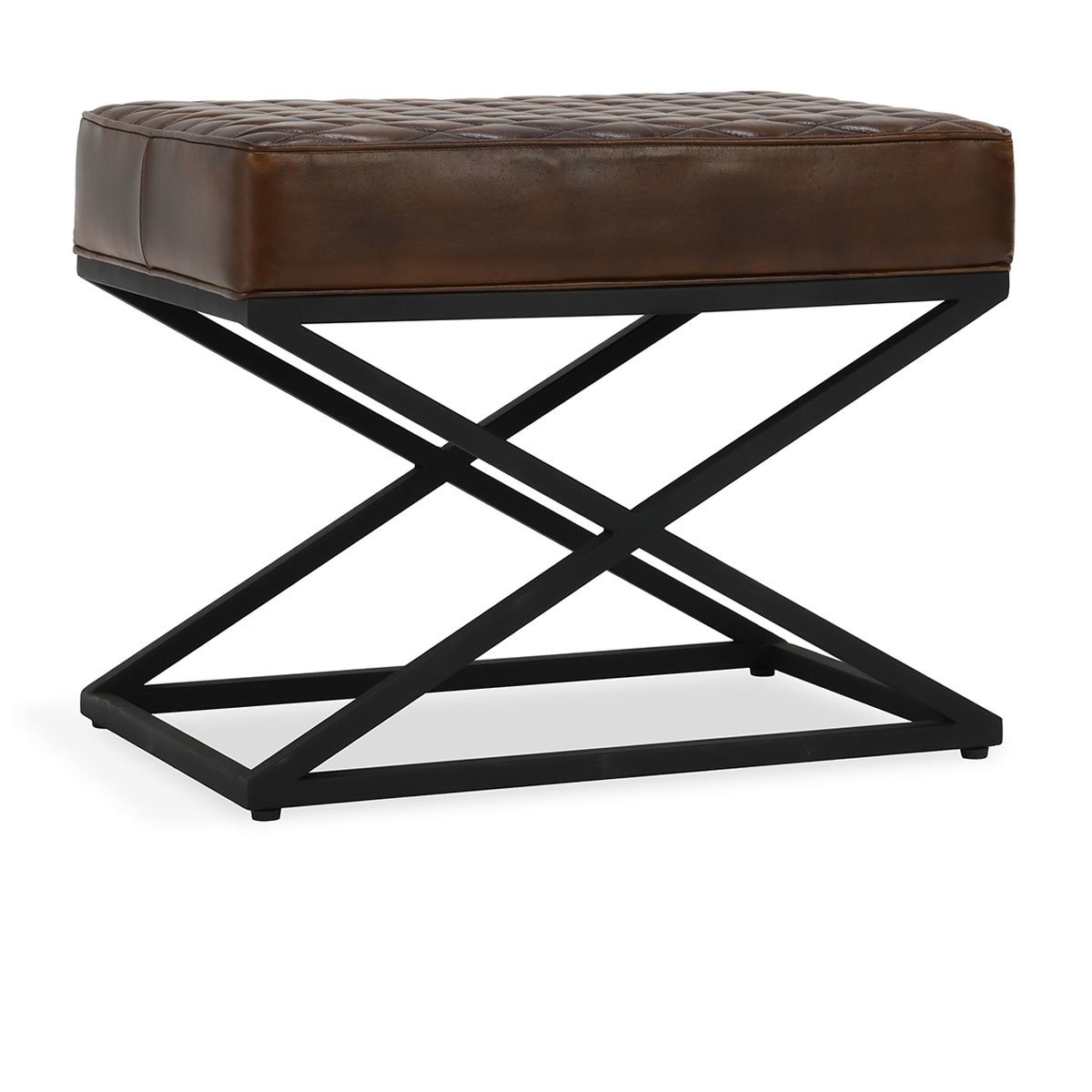 53001996 Rustic Brown Diamond Quilt Leather Rectangular Stool - Image 1