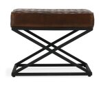 Rustic Brown Diamond Quilt Leather Rectangular Stool - Image 2