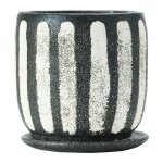 Hand Painted Black and White Planter with Saucer - Image 4