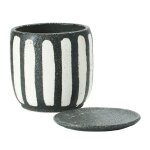 Hand Painted Black and White Planter with Saucer - Image 5