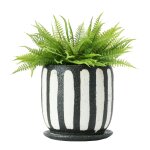 Hand Painted Black and White Planter with Saucer - Image 7