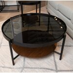 Modern Transitional Round Coffee Table with Open Shelf - Image 6