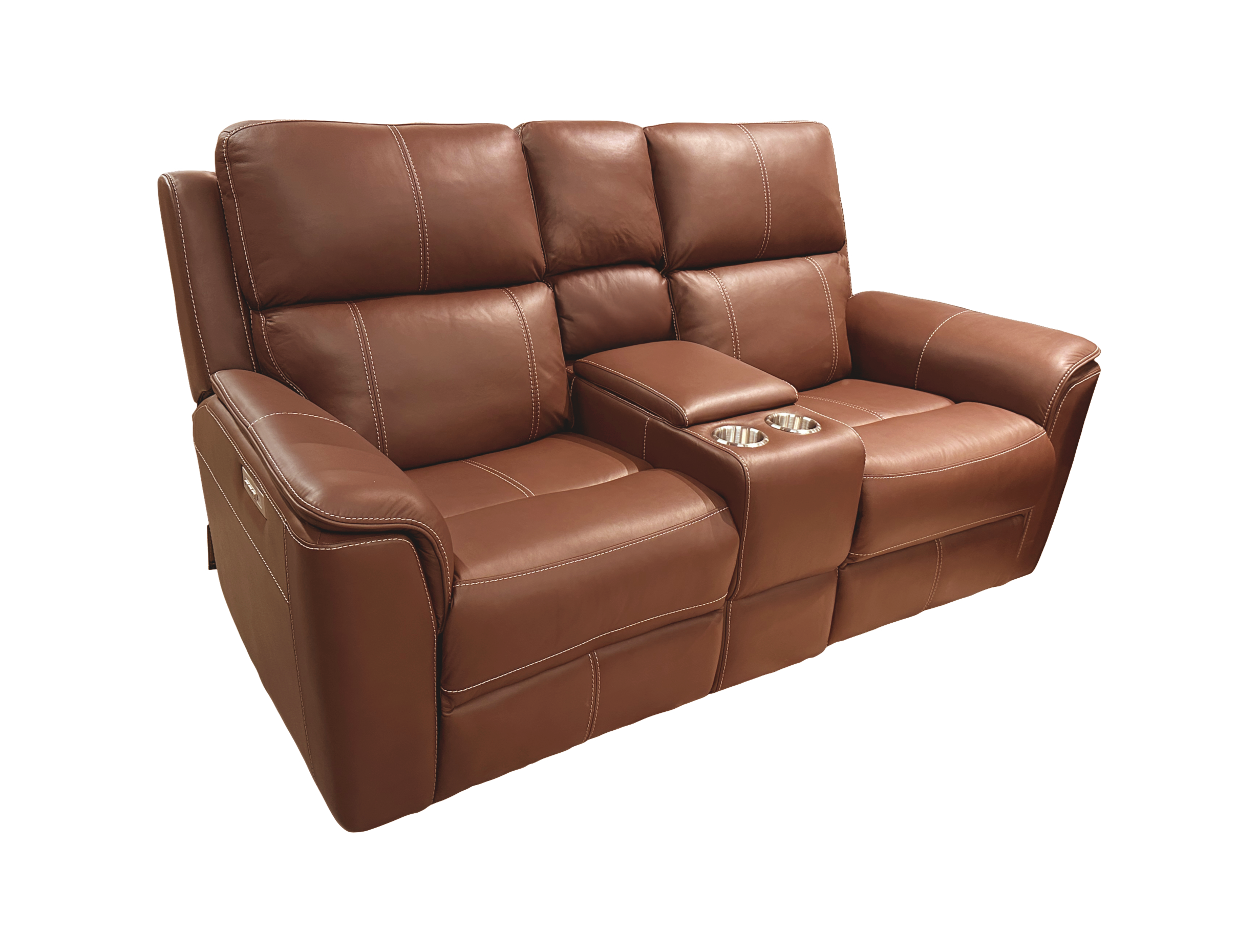 Sundance Leather Power Reclining Console Loveseat | Caramel