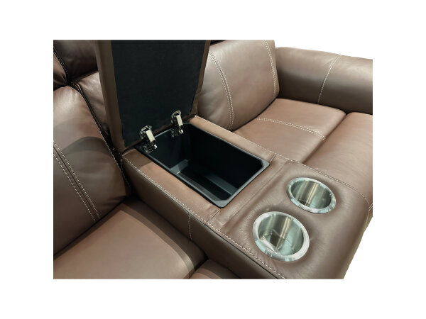 Sundance Leather Power Reclining Console Loveseat | Brown - Image 3
