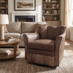 Leather Scalloped Back Swivel Glider - Image 5