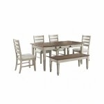 Farmhouse 6-Piece Dining Set with Dining Bench and Side Chairs