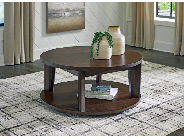 Karston Round Open Shelf Coffee Table with Casters - Image 2