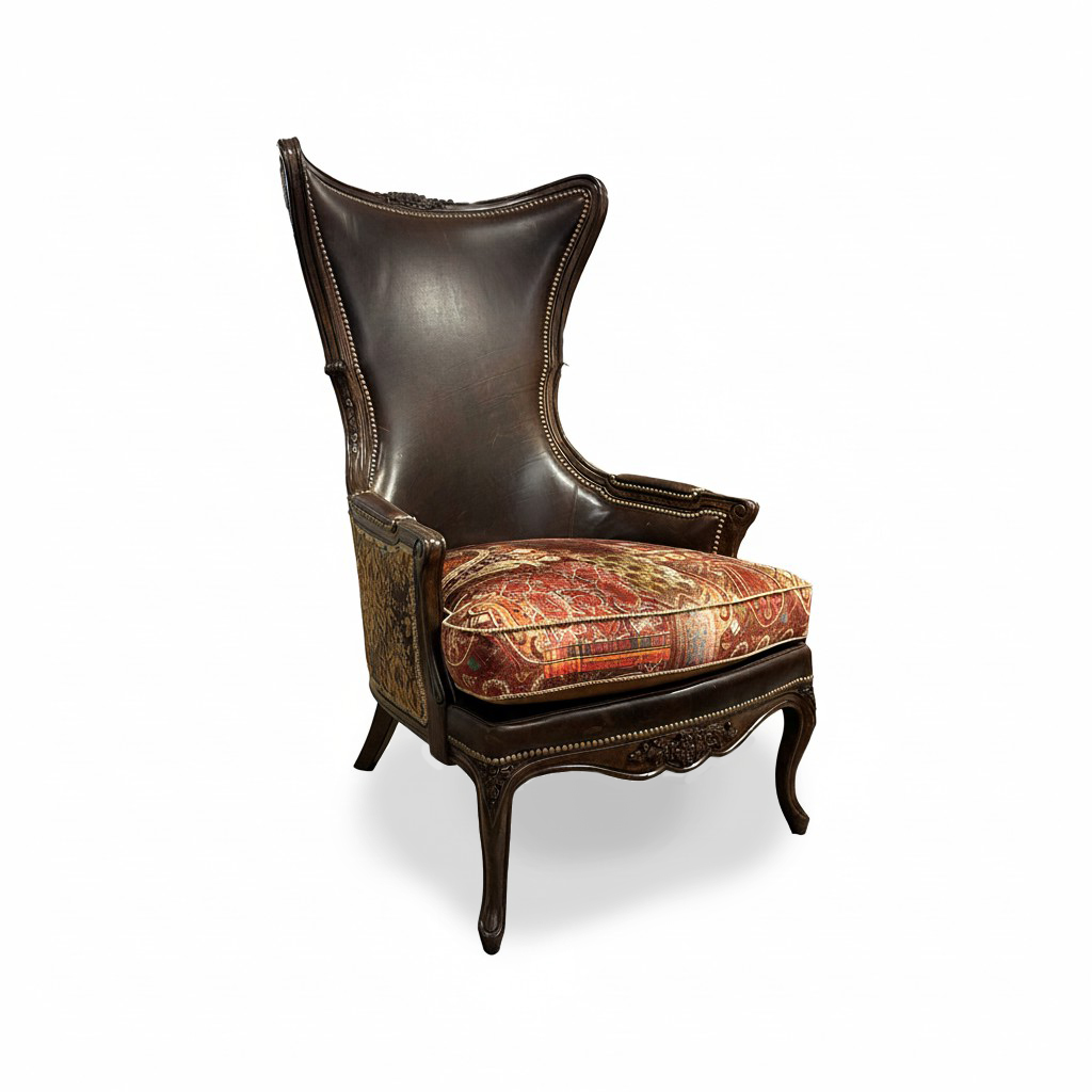 Traditional Wingback Leather Accent Chair with Sloped Arms