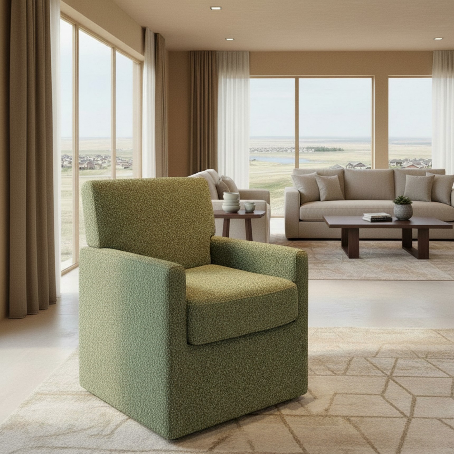 Pia Contemporary Swivel Accent Chair - Green - Image 5
