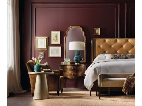 Archives Transitional Leather Upholstered Bed - King - Image 6