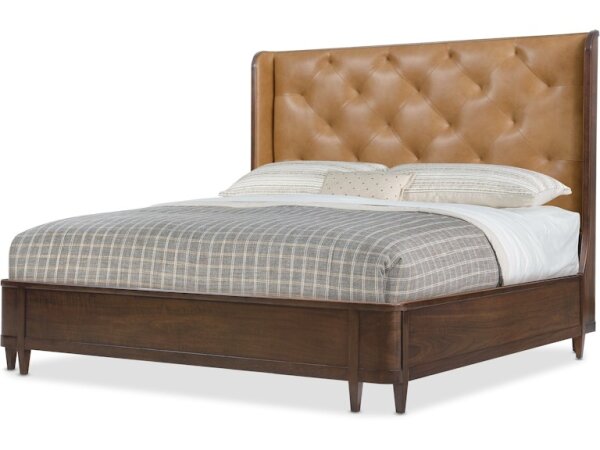 Archives Transitional Leather Upholstered Bed - King - Image 2
