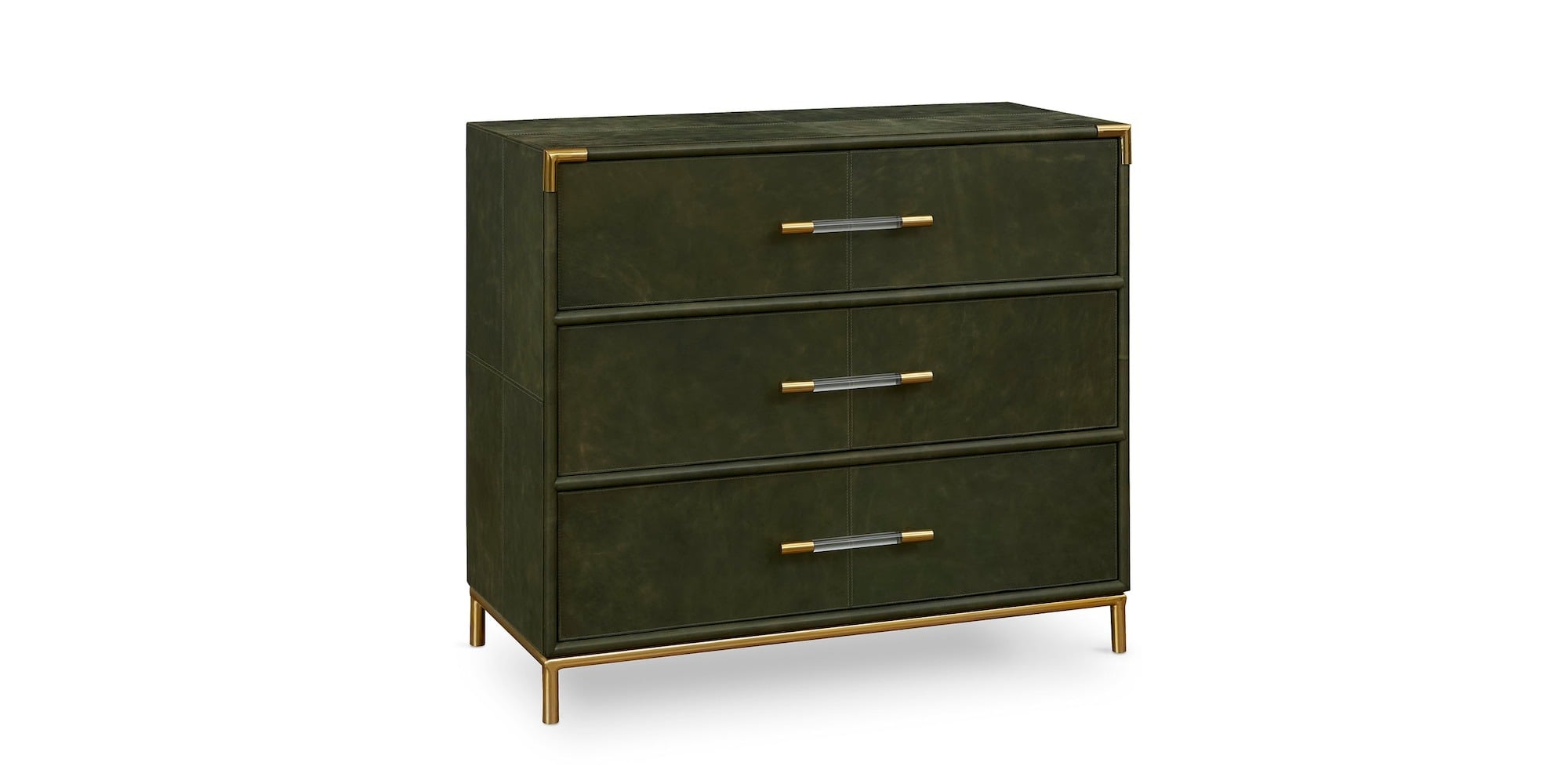 6S24-0610V-01 Caspian 3-Drawer Leather Chest - Verde - Image 1