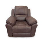 Casual Brown Leather Pillow Arm Powered Recliner
