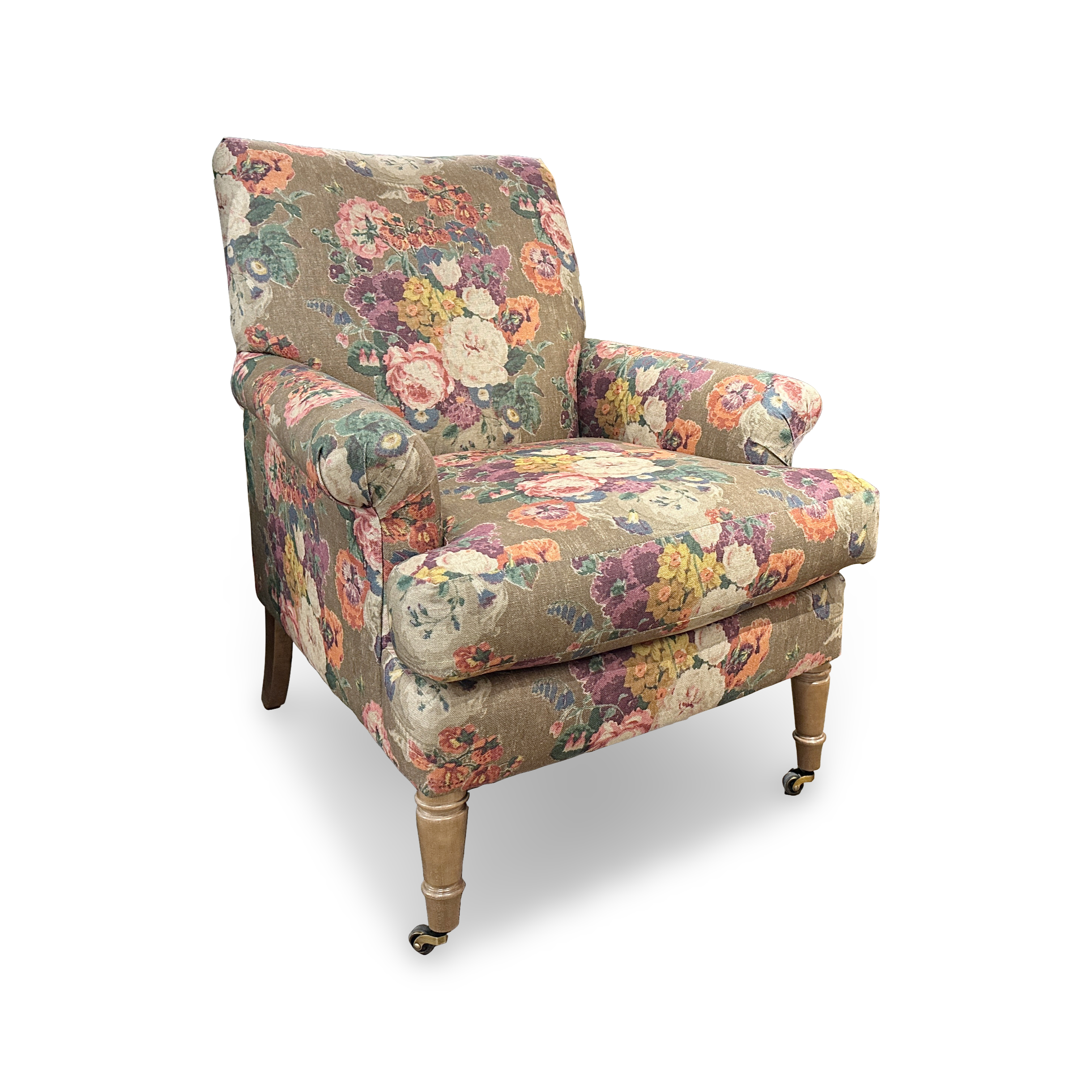 Hannah Traditional Floral Accent Chair with Casters