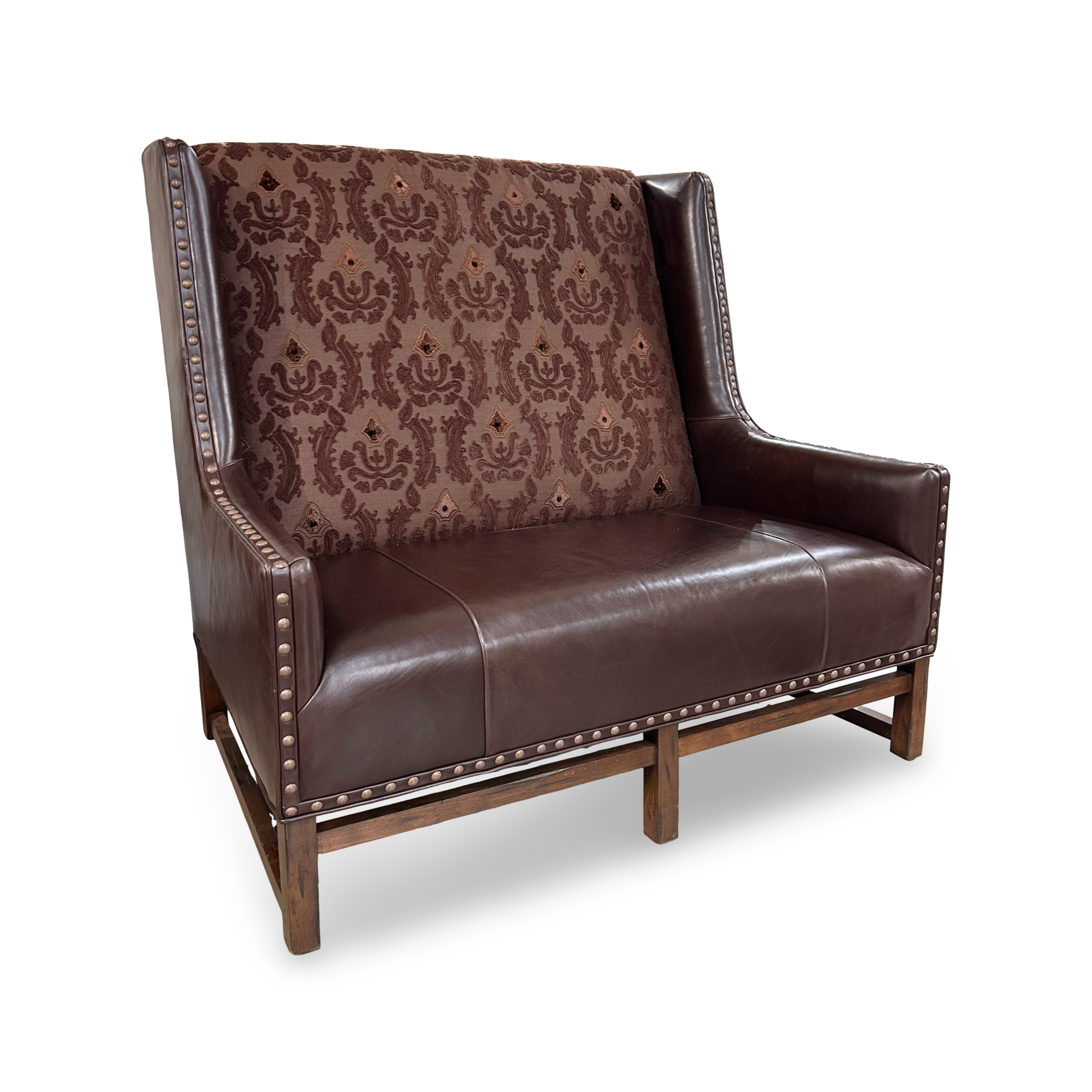Heidi Traditional Leather Settee with Nailhead Trim