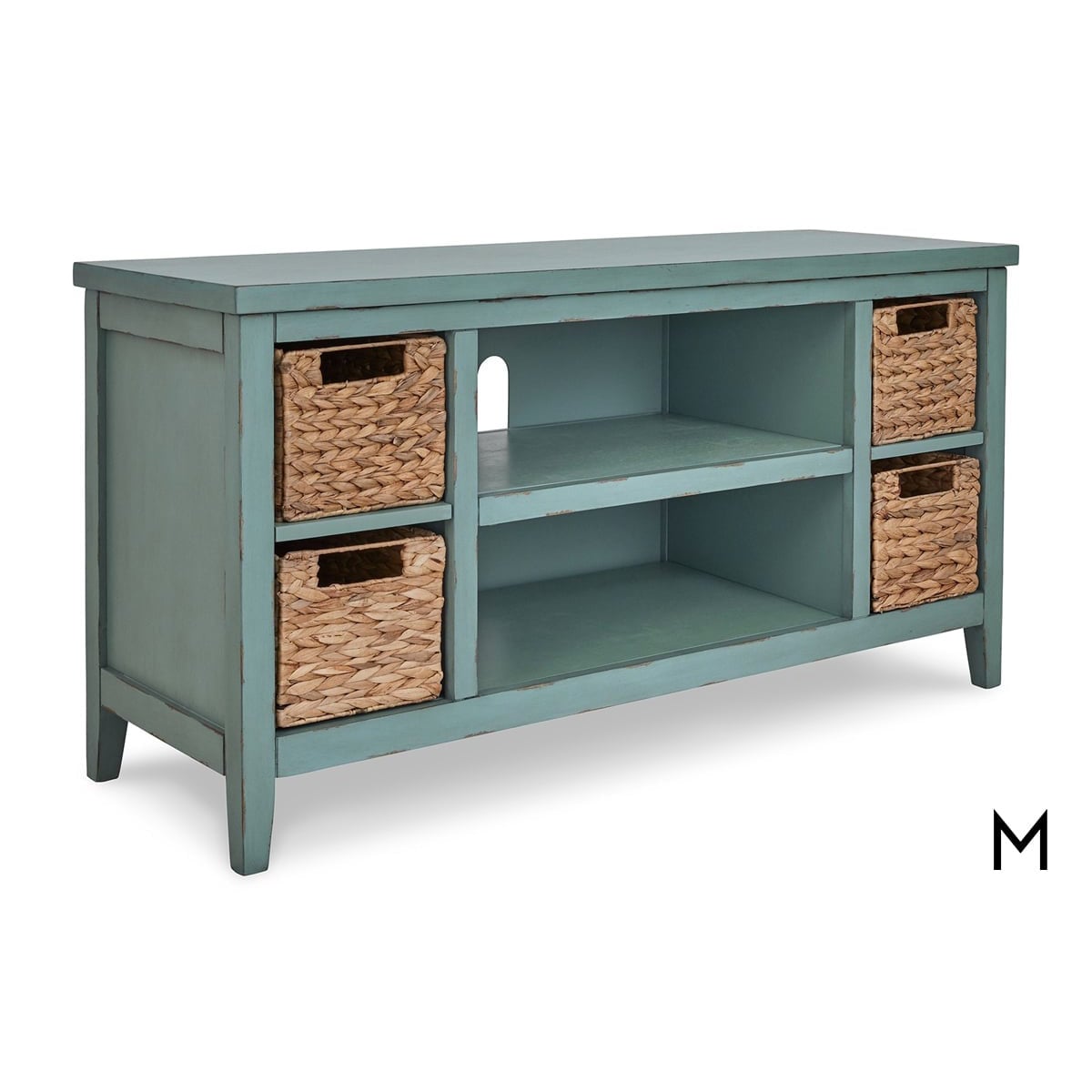 Melita TV Stand with Handwoven Baskets - Turquoise