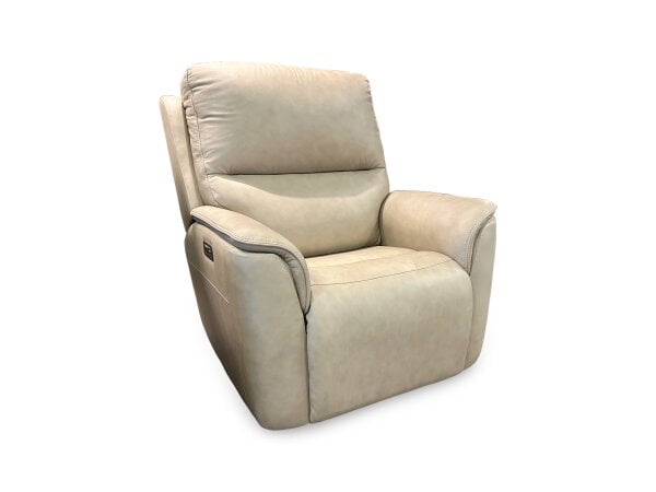 Leather Swivel Glider Powered Recliner | Beige