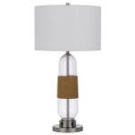 Burlap Bubbled Glass Table Lamp