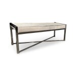 Beige Hide and Steel Accent Bench