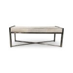 Beige Hide and Steel Accent Bench - Image 2