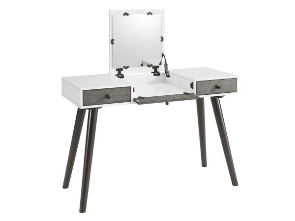 Mid-Century Modern Two-Tone Vanity Desk with Mirror - Image 2
