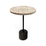 Round Petrified Wood Accent Table with Black Stone Base - Image 2